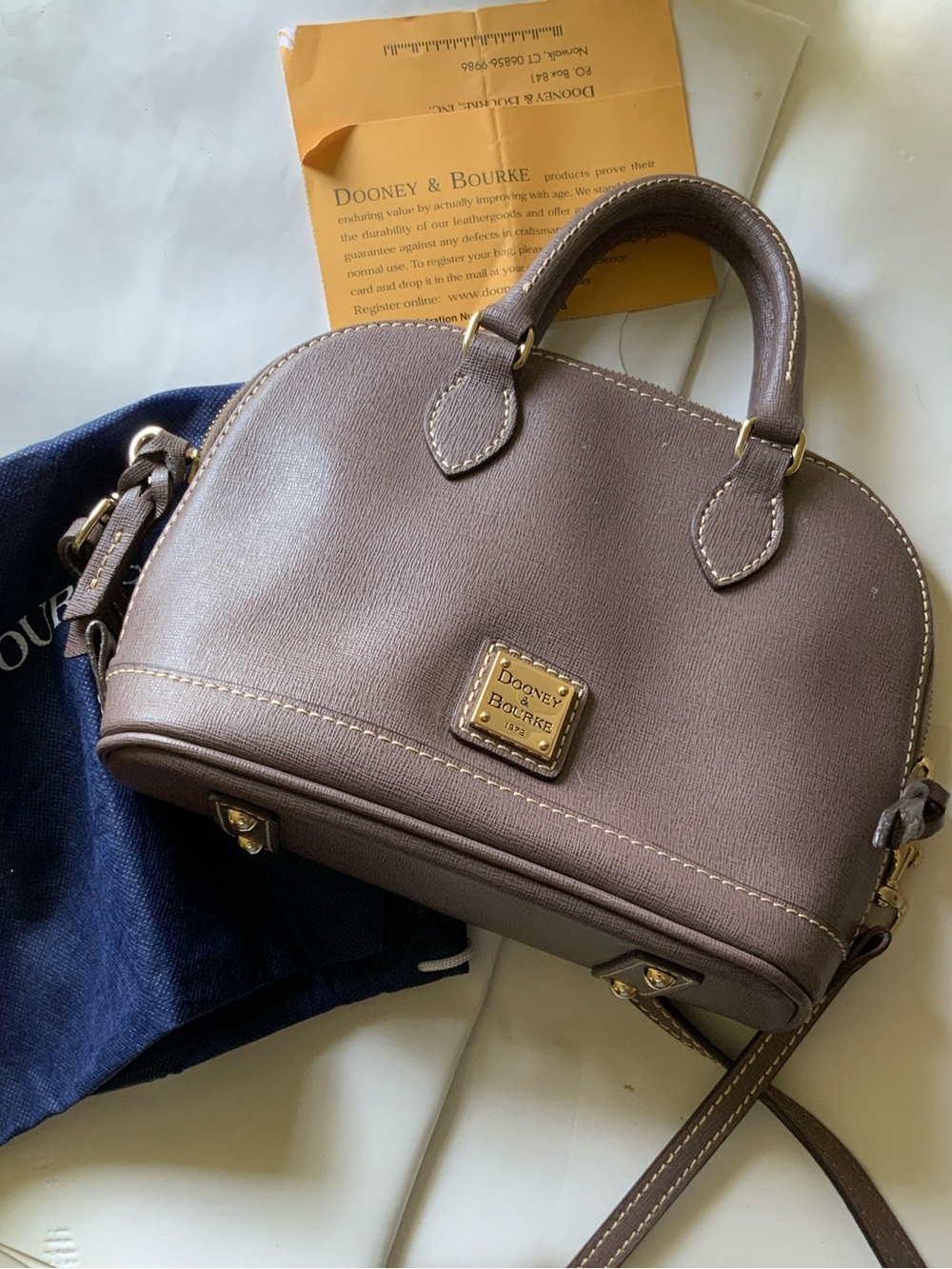 Dooney & Bourke Taupe Dome Satchel with Crossbody Strap